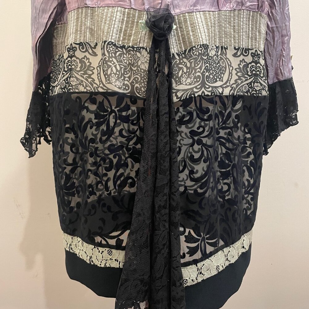 Lee Andersen Art to Wear Mixed Media Velvet Burnout Lace Trim Kimono Style Cardi - Picture 12 of 14